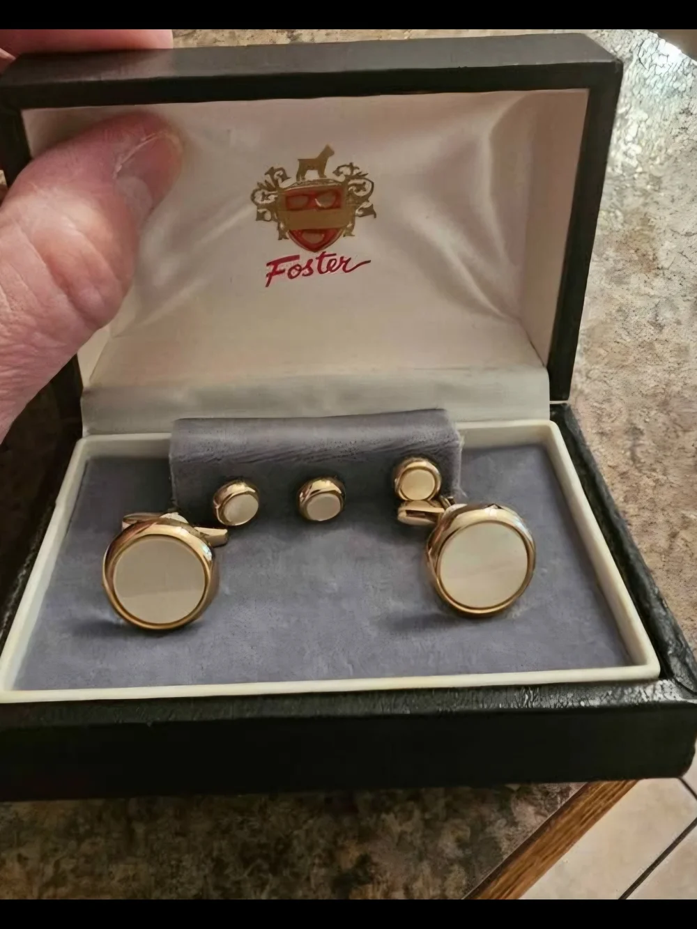 Foster Gold-Tone and White Mother-of-Pearl Cufflink and Stud Set